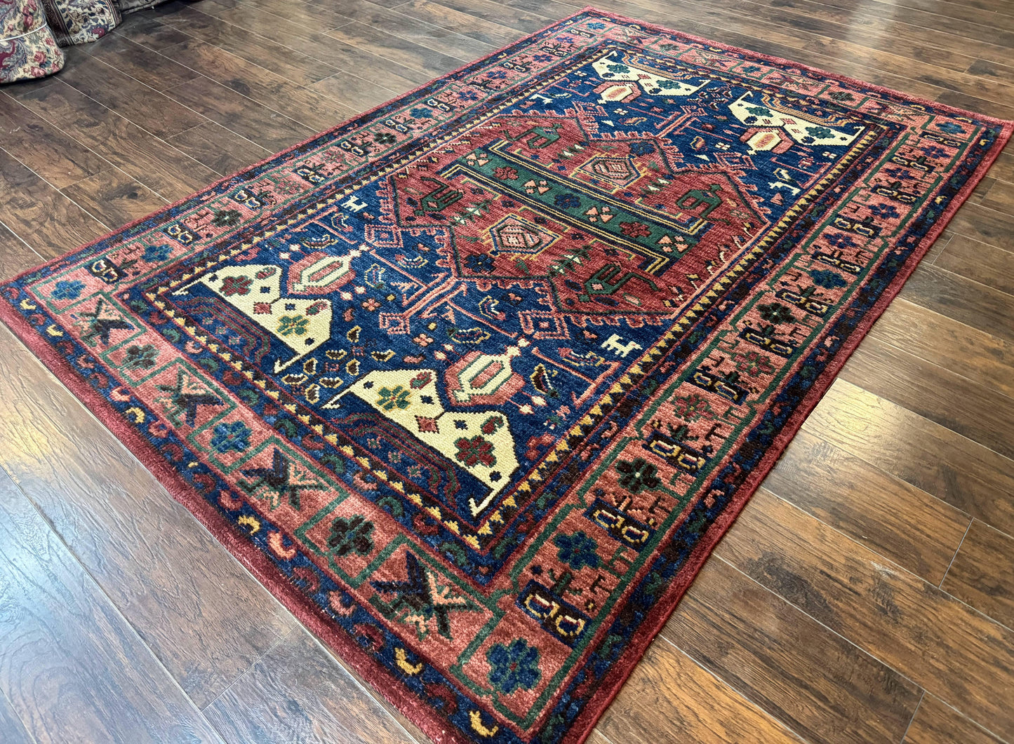 Persian Tribal Heriz Design Rug 6x9, Pottery Barn Rug, Hand Knotted Wool Vintage Rug