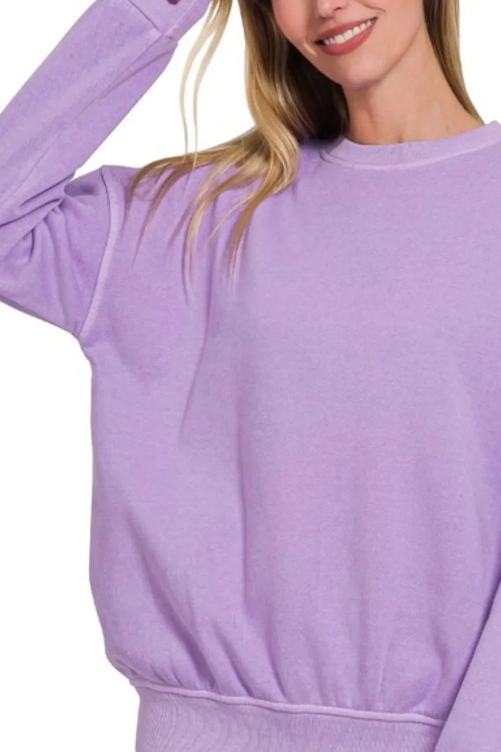 Zenana Soft Fleece Pigment Dye Round-neck Sweatshirts-1
