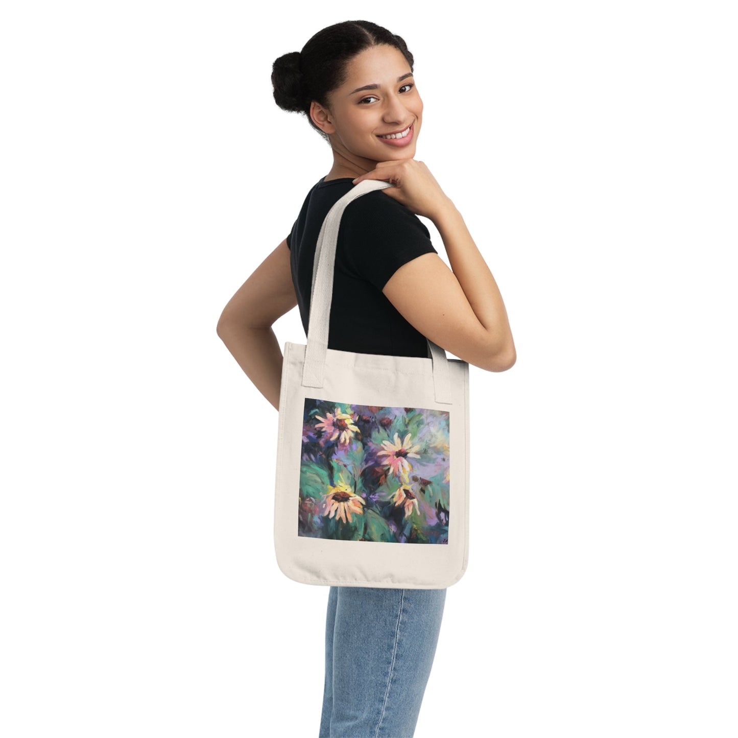 Organic Canvas Tote Bag with 'Eastern Light Wildflowers' I Original Artwork by American Artist Barbara Cleary