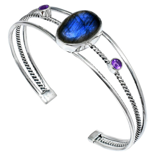 Premium Blue Labradorite & Amethyst Cuff Bangle Bracelet B-1011 24-EB10103