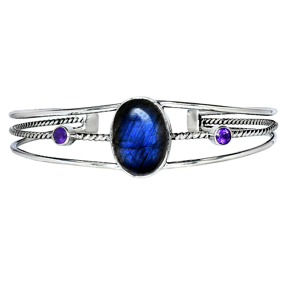 Premium Blue Labradorite & Amethyst Cuff Bangle Bracelet B-1011 24-EB10103