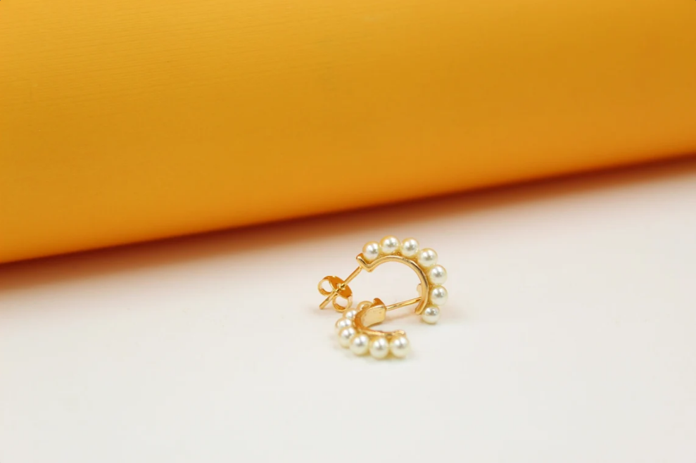 Pearl Half Hoop Earrings (L347)