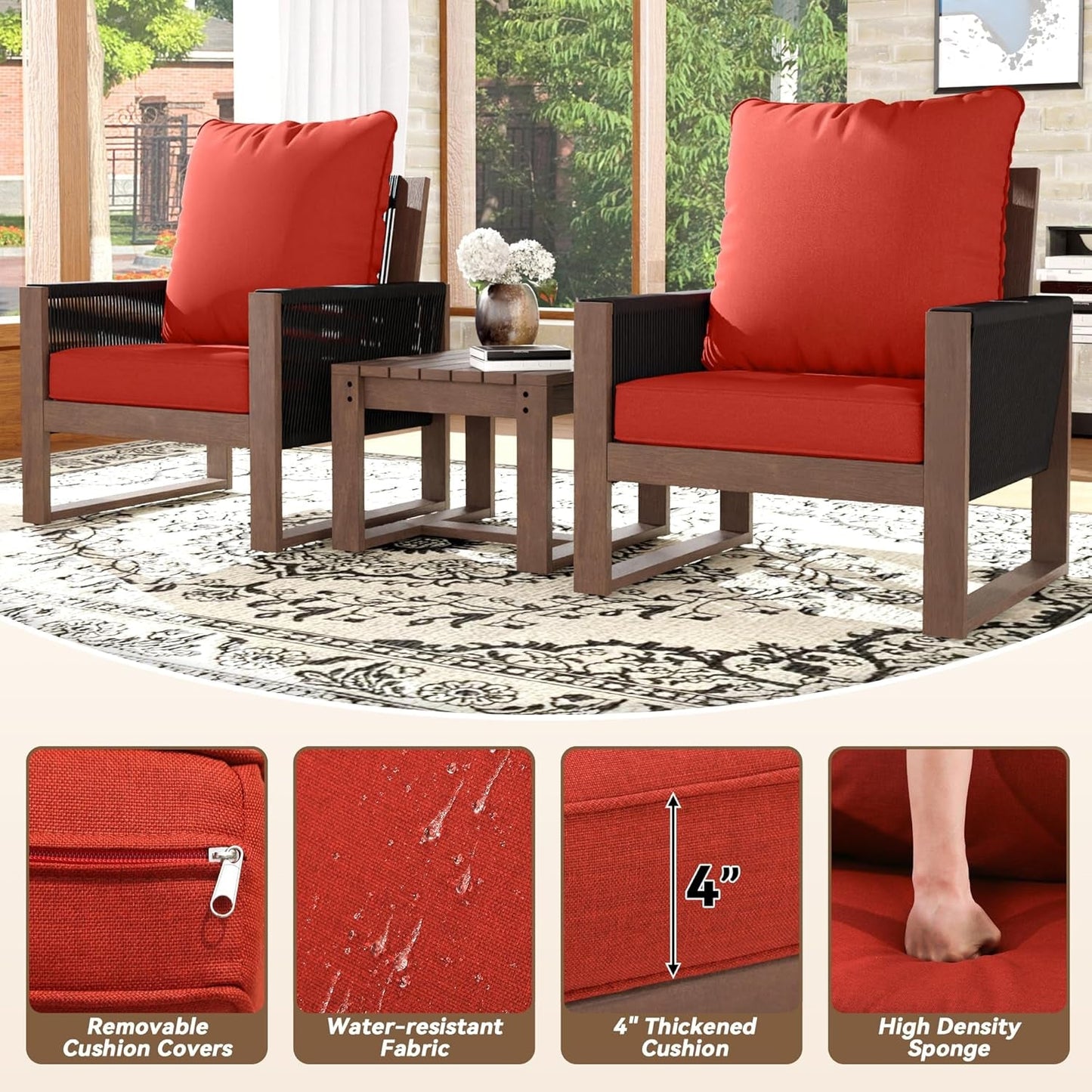 Outdoor 3 Piece Patio Furniture Set with Cushions