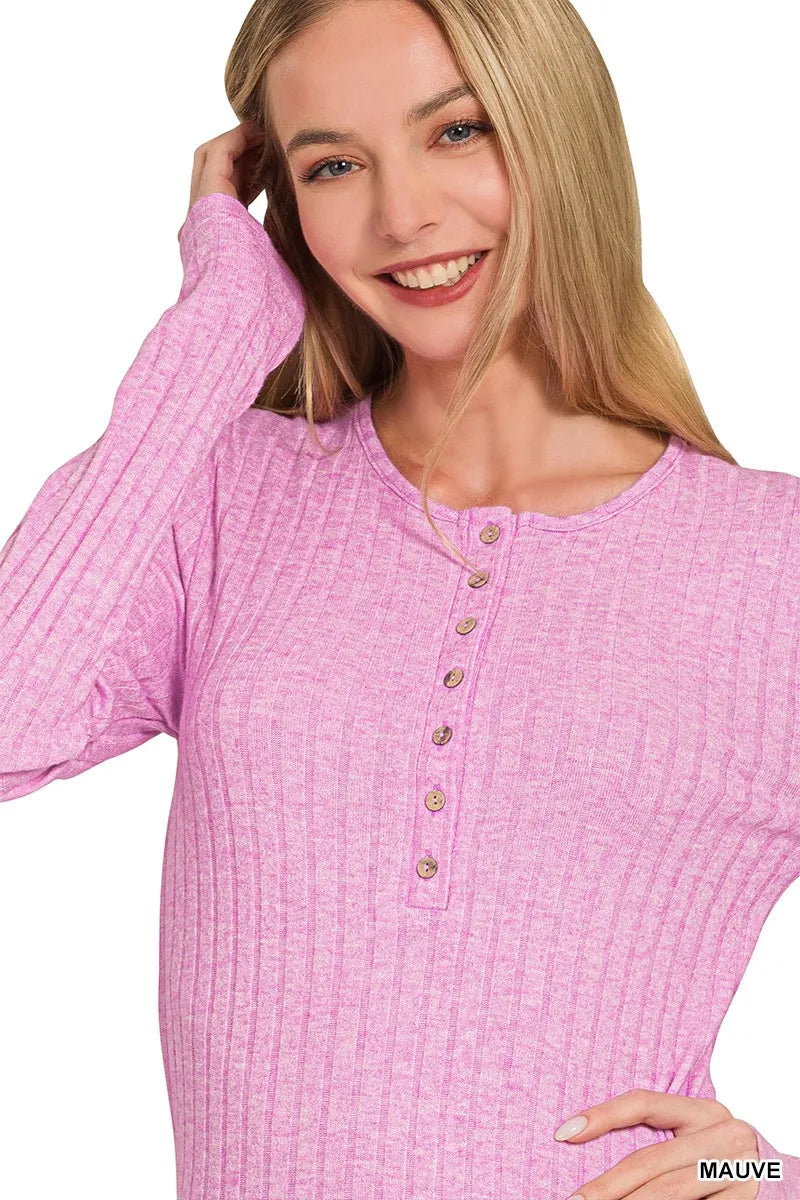 Zenana Ribbed Long Sleeve Half Button Top-2