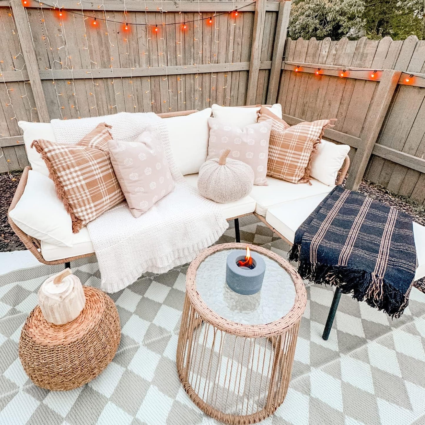 3 Pieces Patio Furniture Set, Outdoor Wicker Conversation Sectional L-Shaped Sofa with 4 Seater for Backyard, Porch, Boho Detachable Lounger with Cushions and Coffee Table - Beige-3