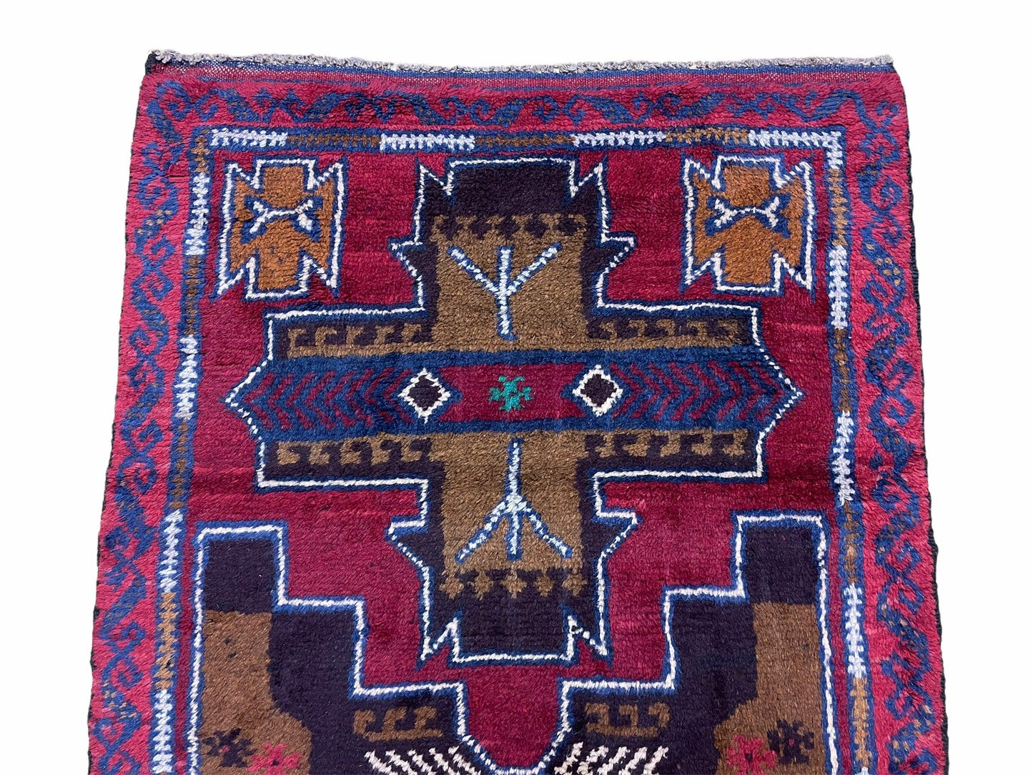 2' 10" X 4' 9" Vintage Handmade Tribal Wool Rug Balouchi Rug Afghan Rug Red Blue-2