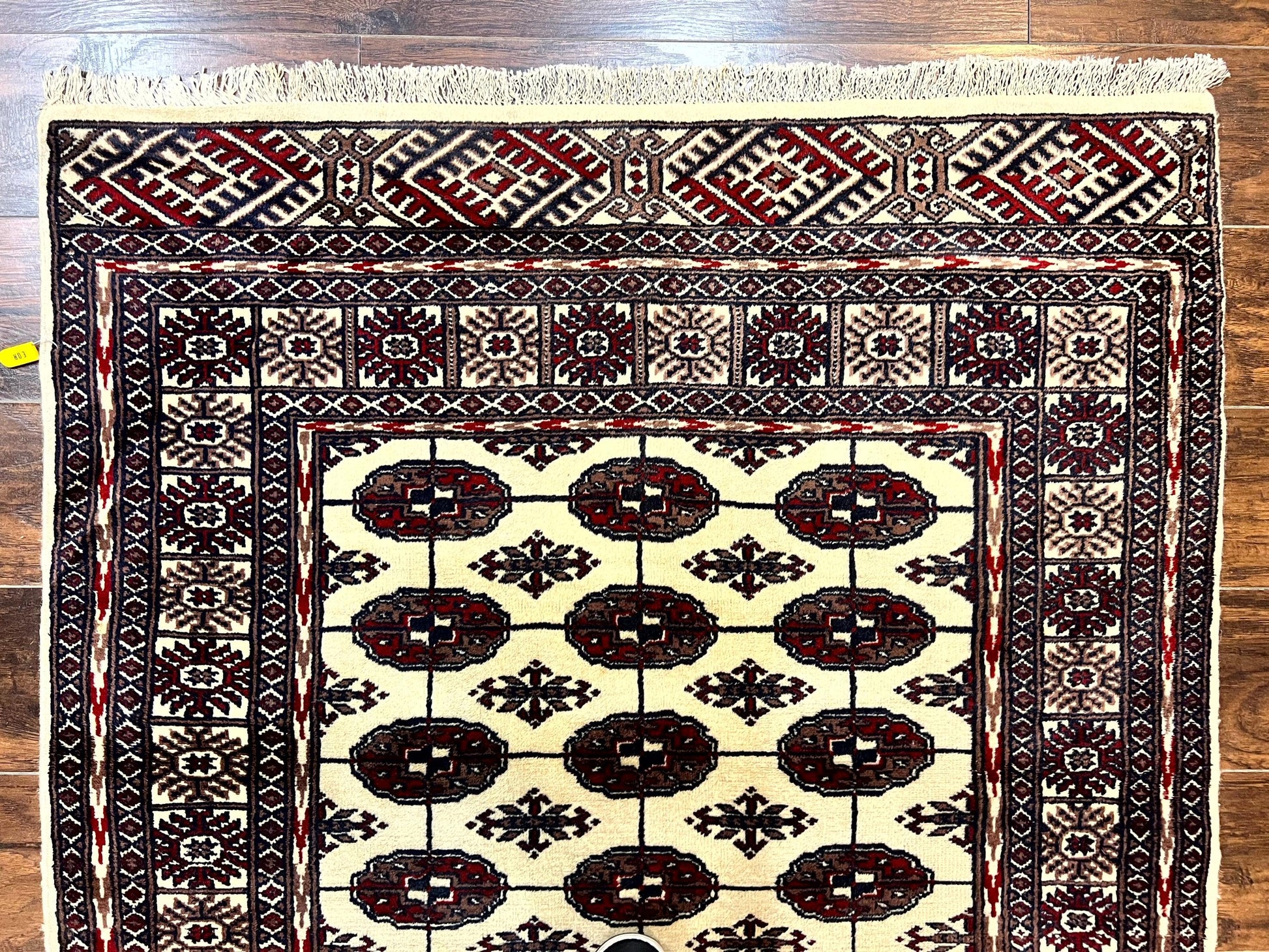 Pakistani Bokhara Rug 4x6, Turkoman Carpet, Vintage Handmade Wool Rug, Ivory-2