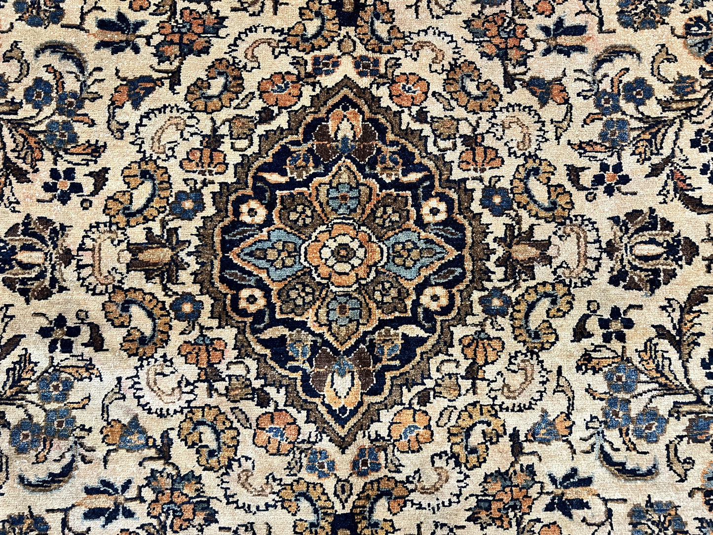 Antique Persian Rug 9x11, Wool Handmade 1920s Oriental Carpet, Persian Hamadan Anjelas Rug, Cream Black, Floral Allover Oriental Rug 9 x 11 Room Sized Rug-4