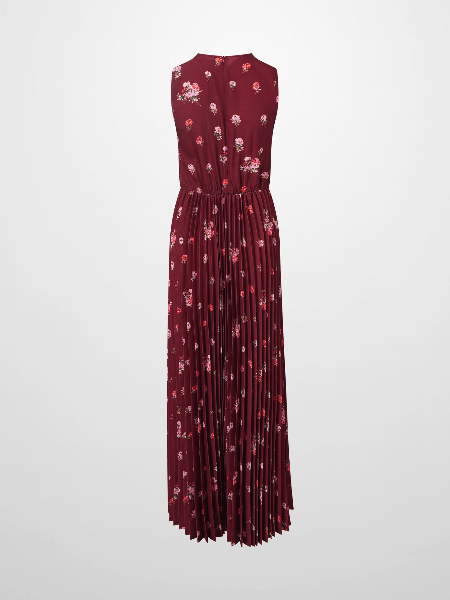 Pleated Bottom Slip Dress-Burgundy Floral