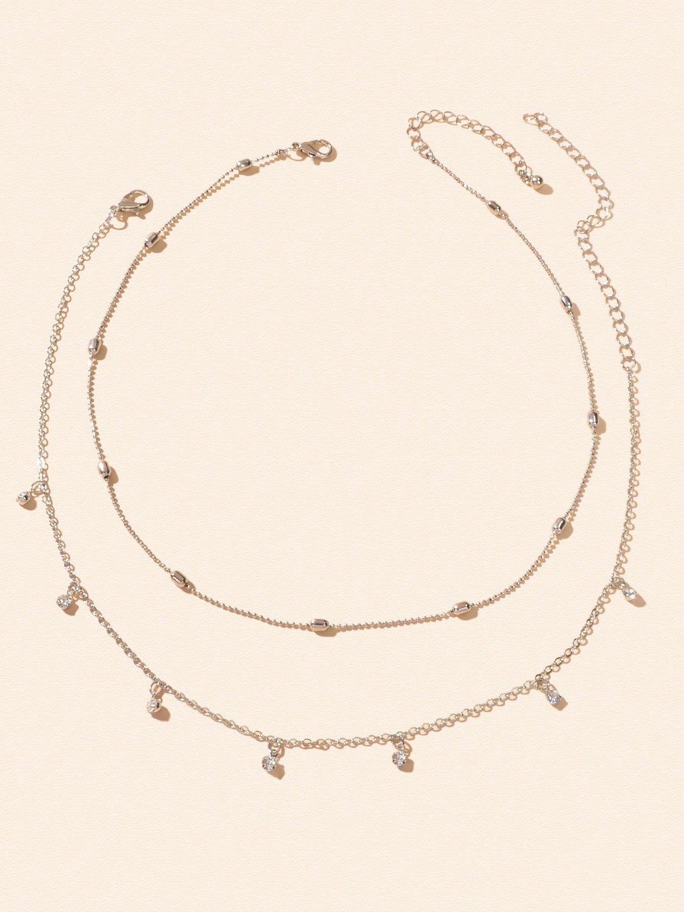 Sparkling Diamond Pendant Double Layer Silver Necklace Elegant Statement Jewelry