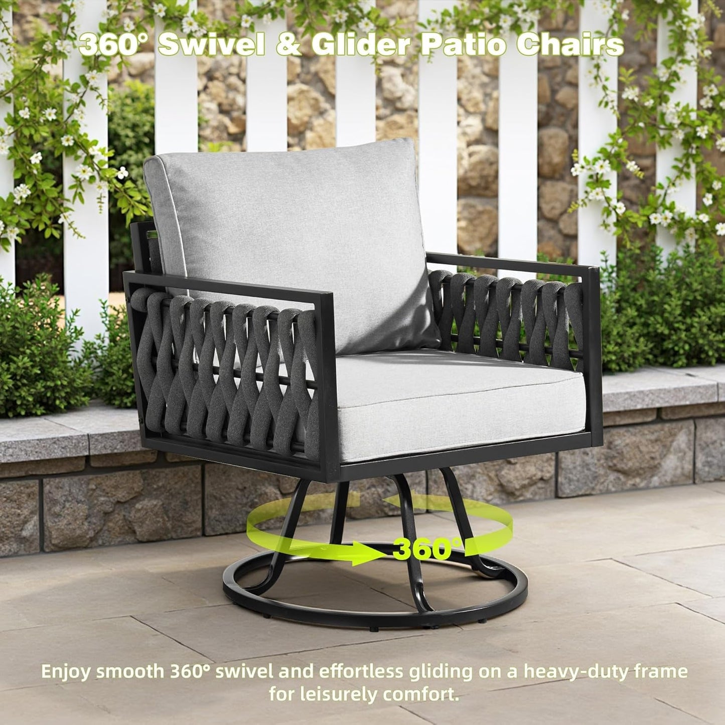 Outdoor Patio Furniture Set with Swivel Chair and Table