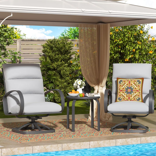 Patio Bistro Set, 3 Piece Outdoor Swivel Glider Rocking Chairs, Conversation Furniture with 2 Highback Rockers, 1 Metal Table and 5" Cushion for Backyard,Porch,Poolside,350Lb.-0