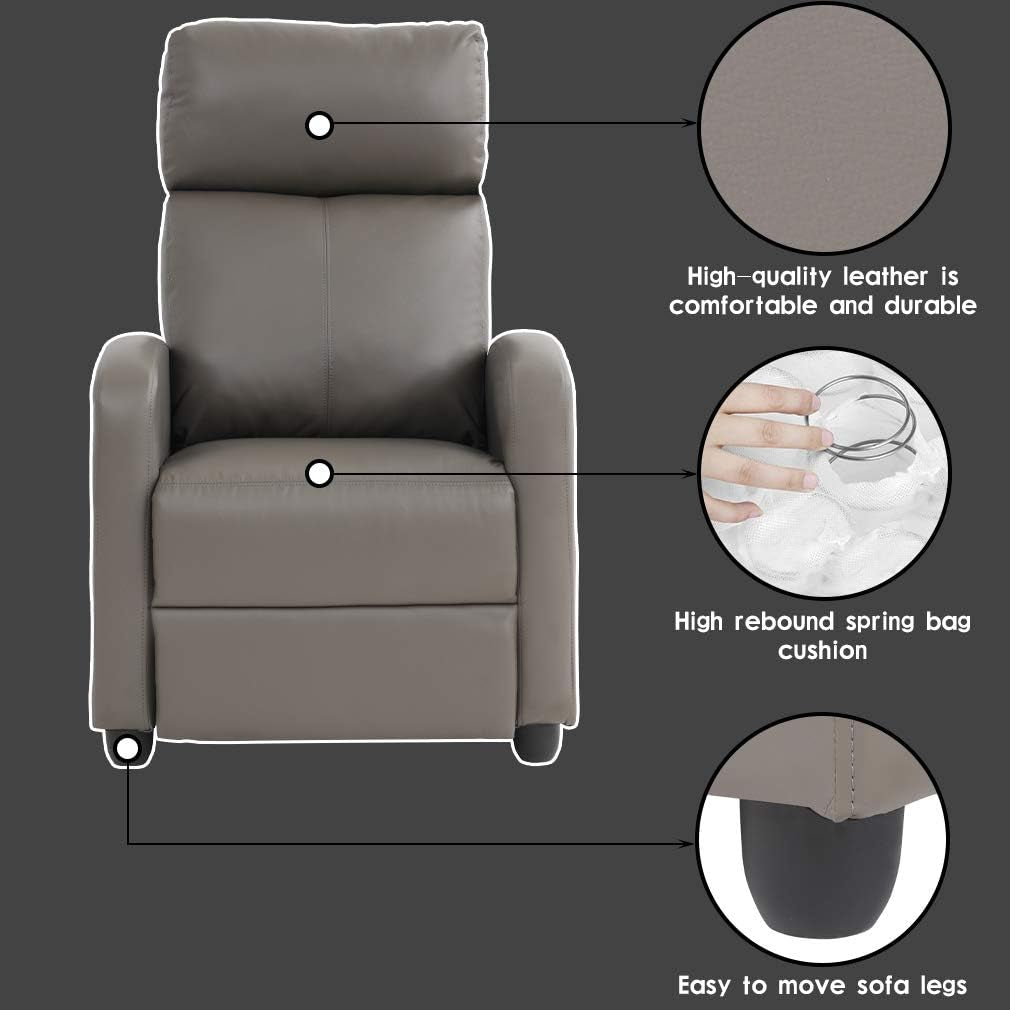Recliner Chair Single Sofa Winback Chair Home Theater Seating Modern Reclining Chair Easy Lounge with Padded Seat PU Leather Padded Seat Backrest for Living Room Reading Chair Recliner Sofa
