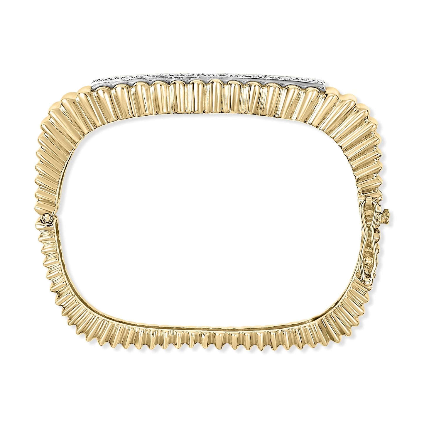 14K Yellow Gold 1 1/4 Cttw Diamond Ribbed Rounded Rectangle Bangle Bracelet (G-H Color, VS2-SI1 Clarity) - 7.75" Inches-2