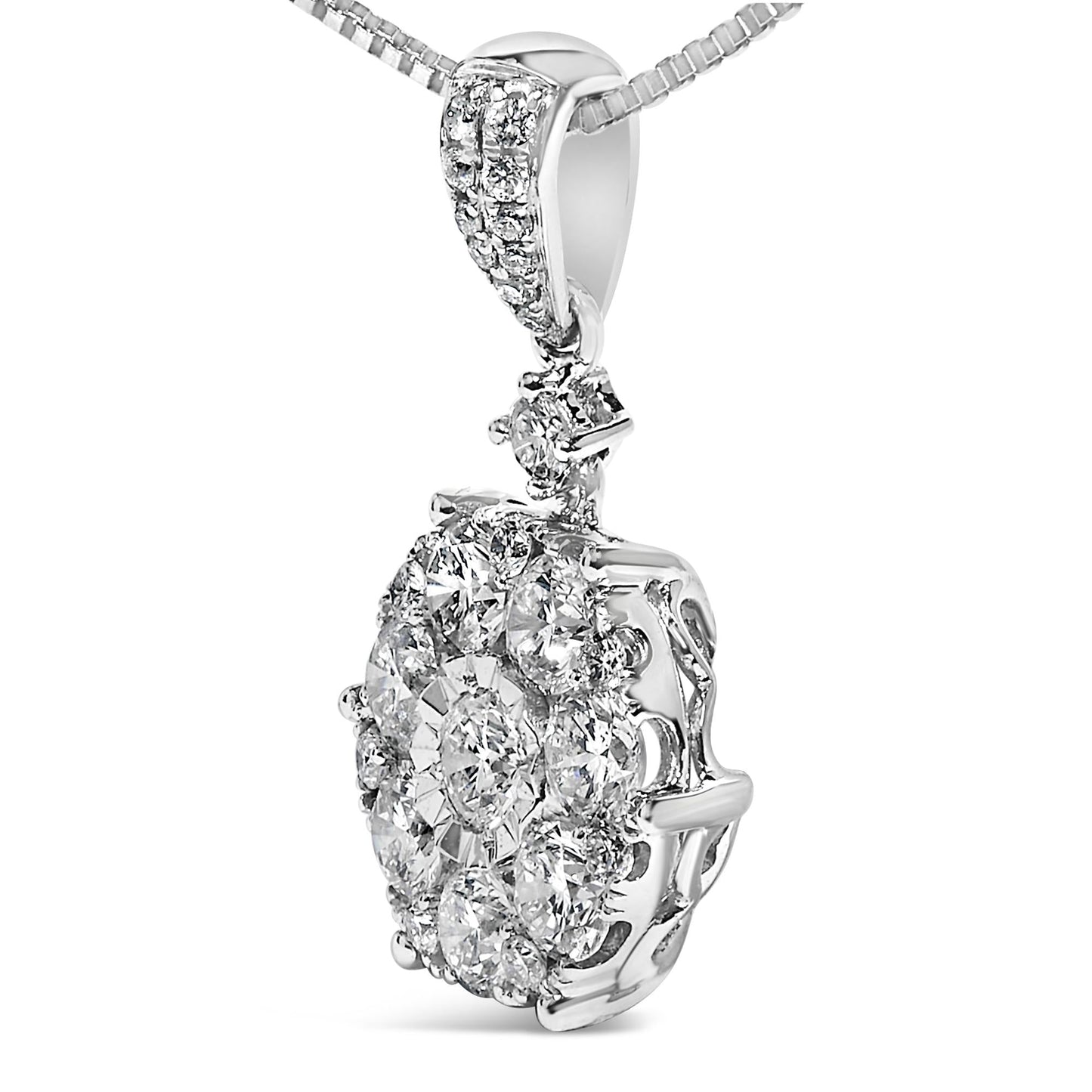 14K White Gold 1 1/5 Cttw Diamond Composite Cluster Pendant Necklace (F-G Color, VS2-SI1 Clarity) - 18" Inches-2