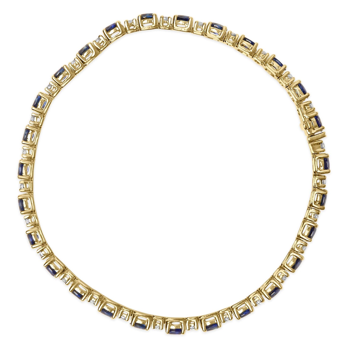 18K Yellow Gold 3/4 Cttw Diamond and 5 1/3 Cttw Oval Blue Sapphire Alternating Link Bracelet (G-H Color, VS1-VS2 Clarity) - 7.25" Inches-2