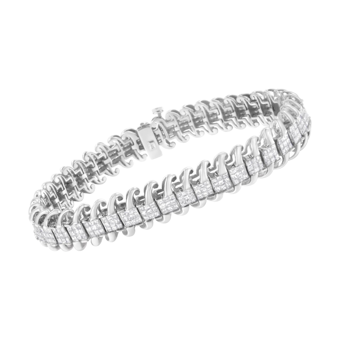 14K White Gold 5.0 Cttw Princess Cut Diamond 7" Invisible Set Wavy S-Link Tennis Bracelet (G-H Color, SI1-SI2 Clarity)-2