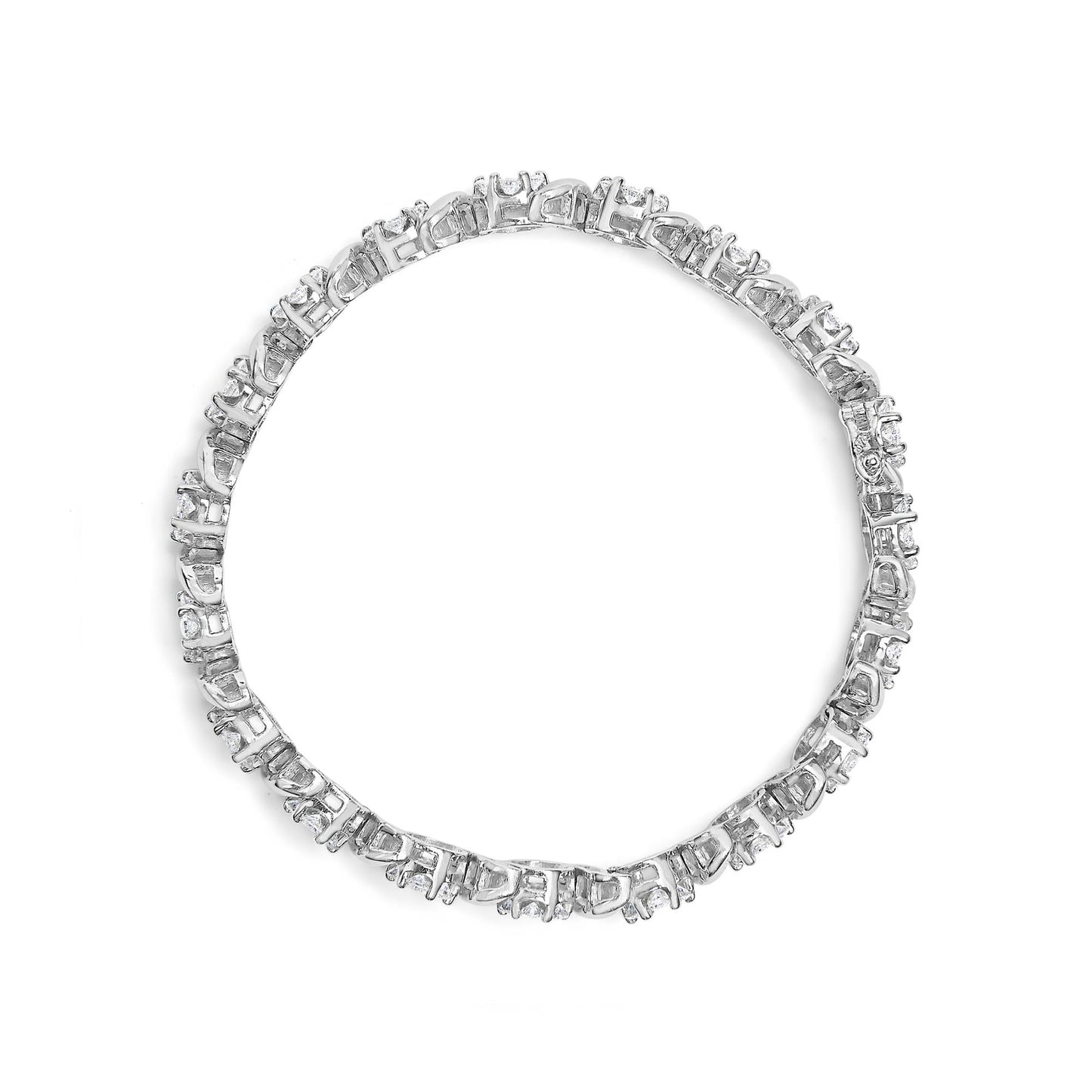 14K White Gold 7 3/8 Cttw Round Brilliant Diamond Floral Cluster and S Link Bracelet (H-I Color, SI2-I1 Clarity) - 7" Inches-2