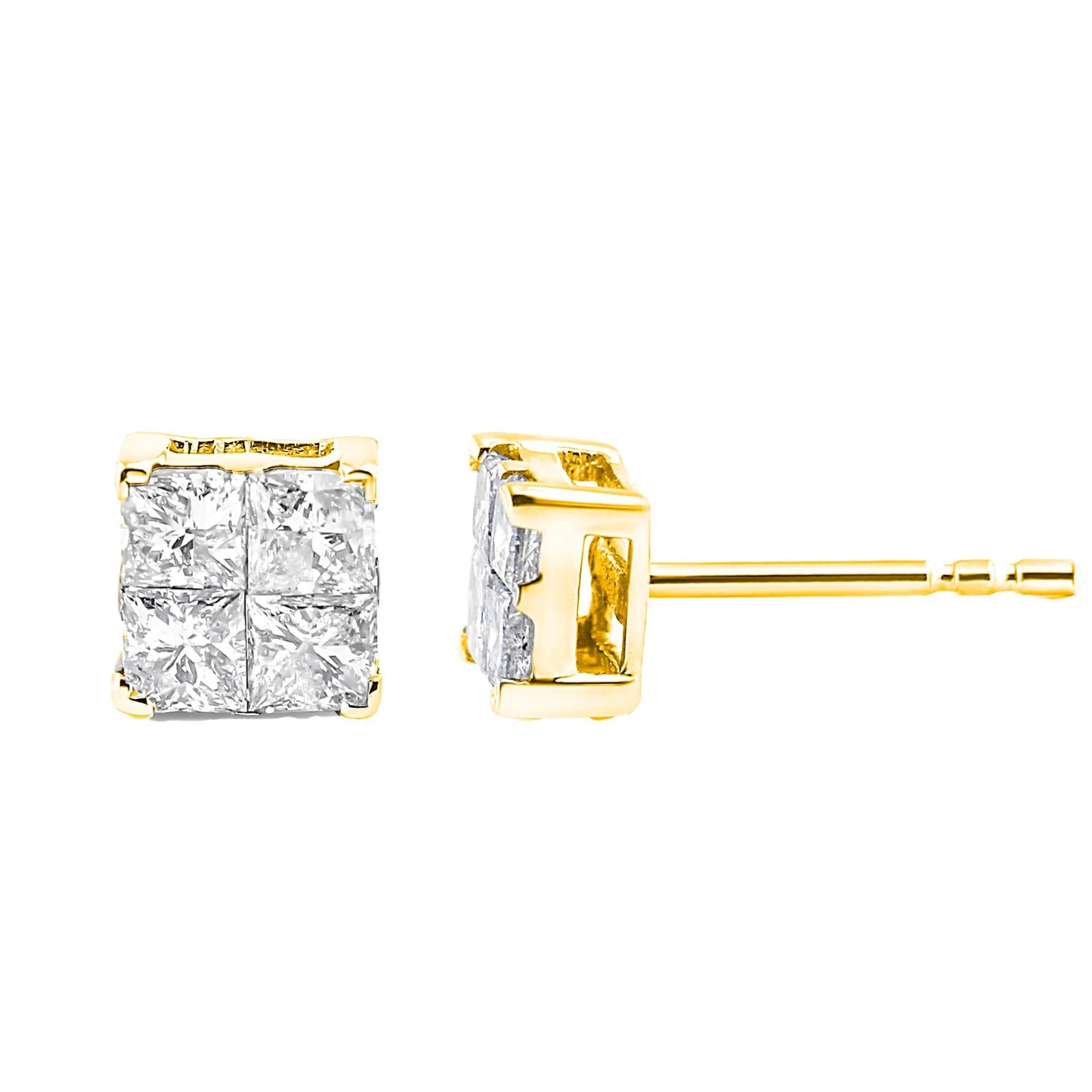 10K Yellow Gold Plated .925 Sterling Silver 1.0 Cttw Princess-Cut Diamond Composite Multi Stone Stud Earrings (J-K Color, SI2-I1 Clarity)-2