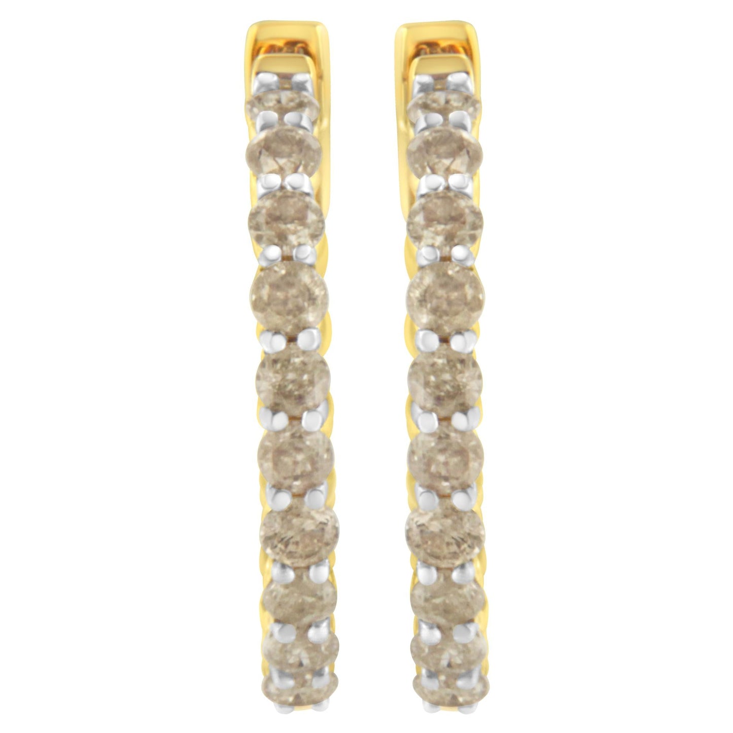10K Yellow Gold Plated Sterling Silver Diamond Hoop Earrings (2 cttw, K-L Color, I2-I3 Clarity)-2