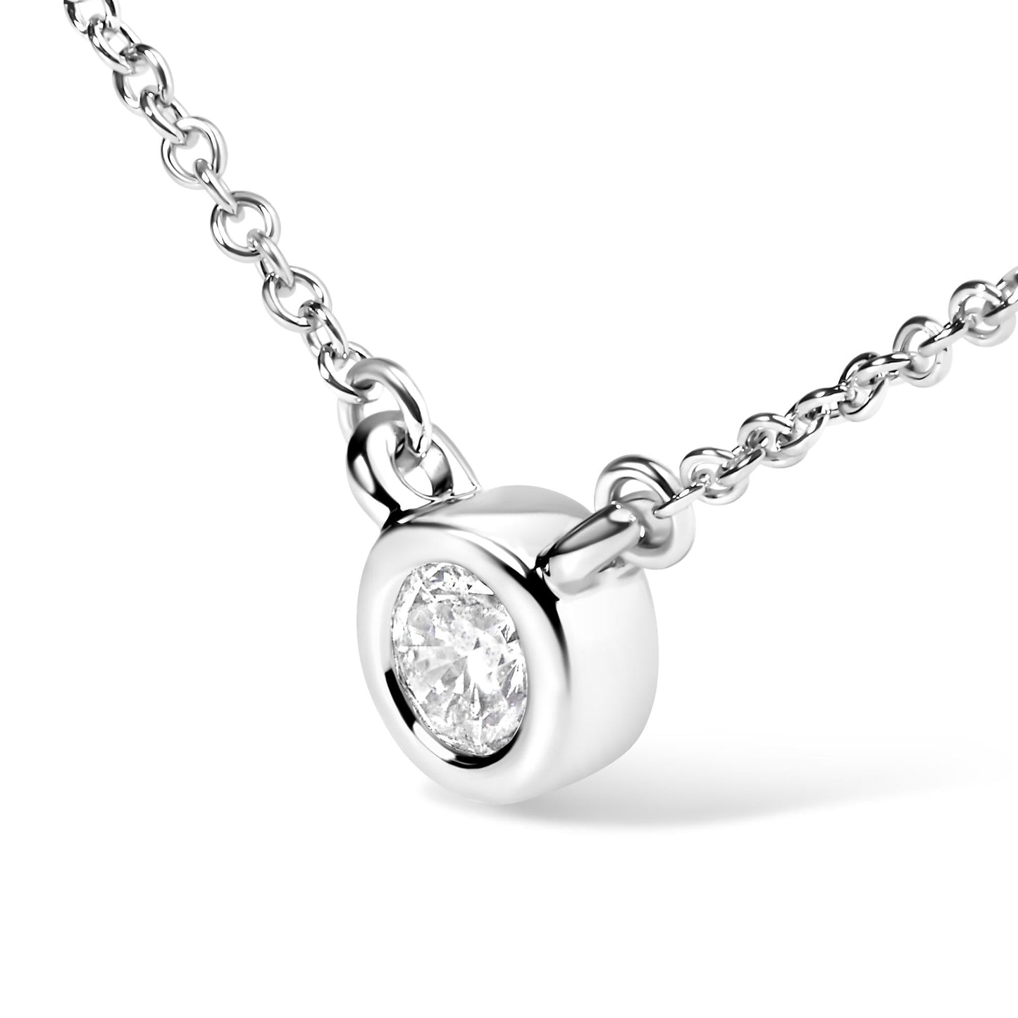 10K White Gold 1/2 Carat Round Brilliant-Cut Diamond Modern Bezel-Set Solitaire 16"-18" Pendant Necklace (H-I Color, SI2-I1 Clarity)-2