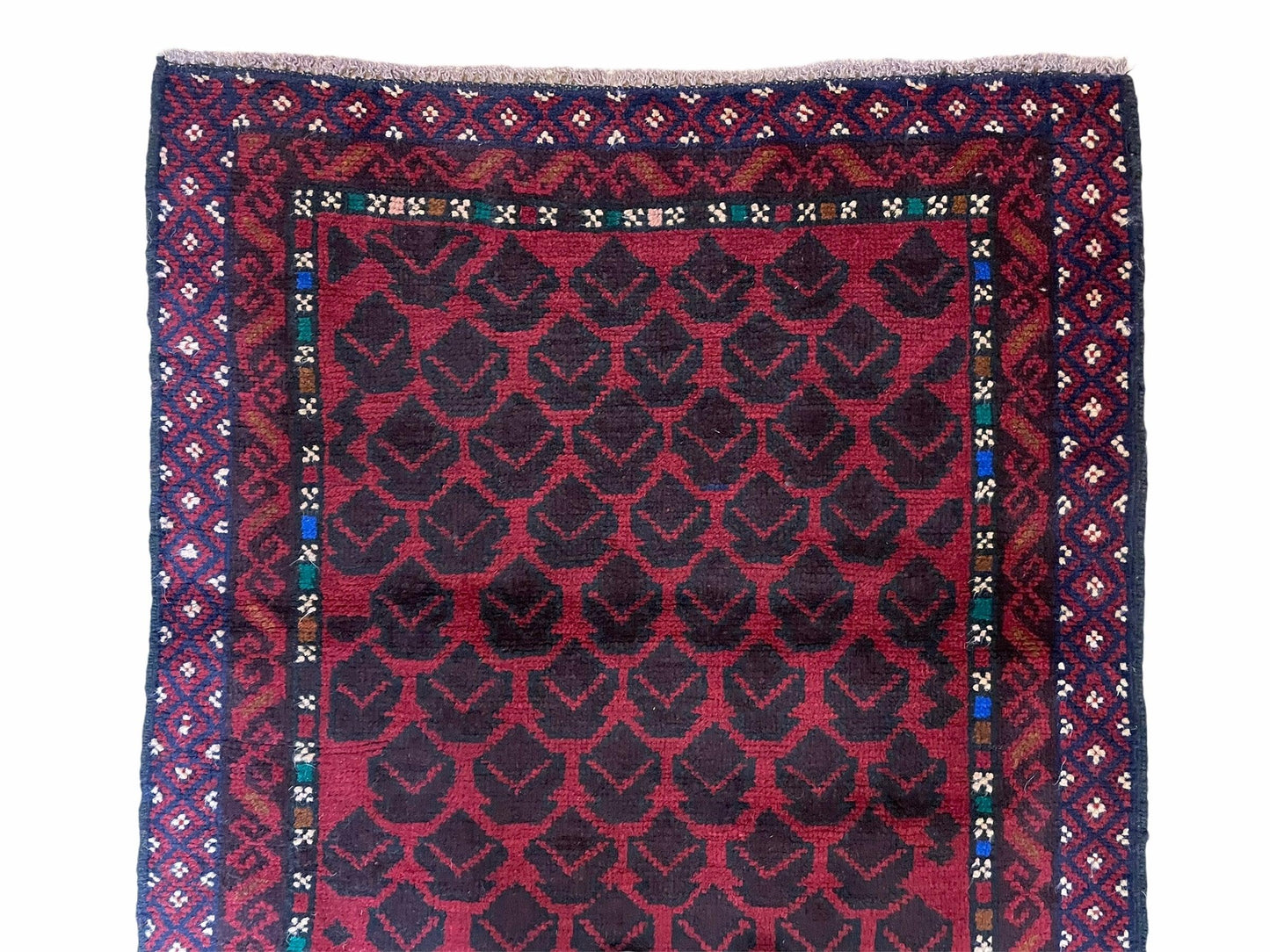 2' 8" X 4' 6" Vintage Handmade Tribal Wool Rug Balouchi Rug Afghan Rug Red Blue-2