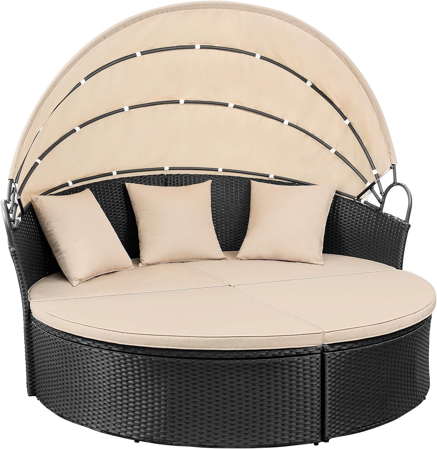 Outdoor Round Daybed Canopy, Wicker, Patio Sectional Sofa