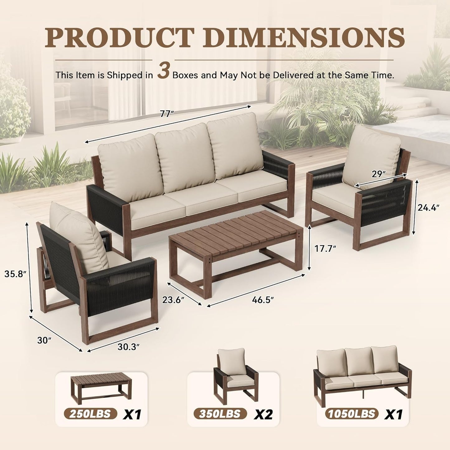 Wooden Outdoor Furniture Set with Comfortable Wicker Chairs
