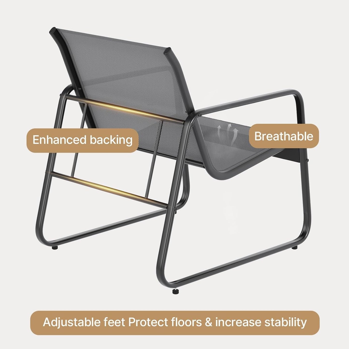 Patio Chairs Set of 2, 3 Piece Patio Furniture Set, Bistro Sets,With Textilene Fabric, Metal Frame Coffee Table, Outdoor Chairs Set, for Balcony, Backyard,Lawn, Garden, Poolside, Grey-3