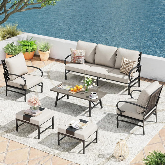Spacious Six Piece Cushioned Patio Conversation Furniture Set-0