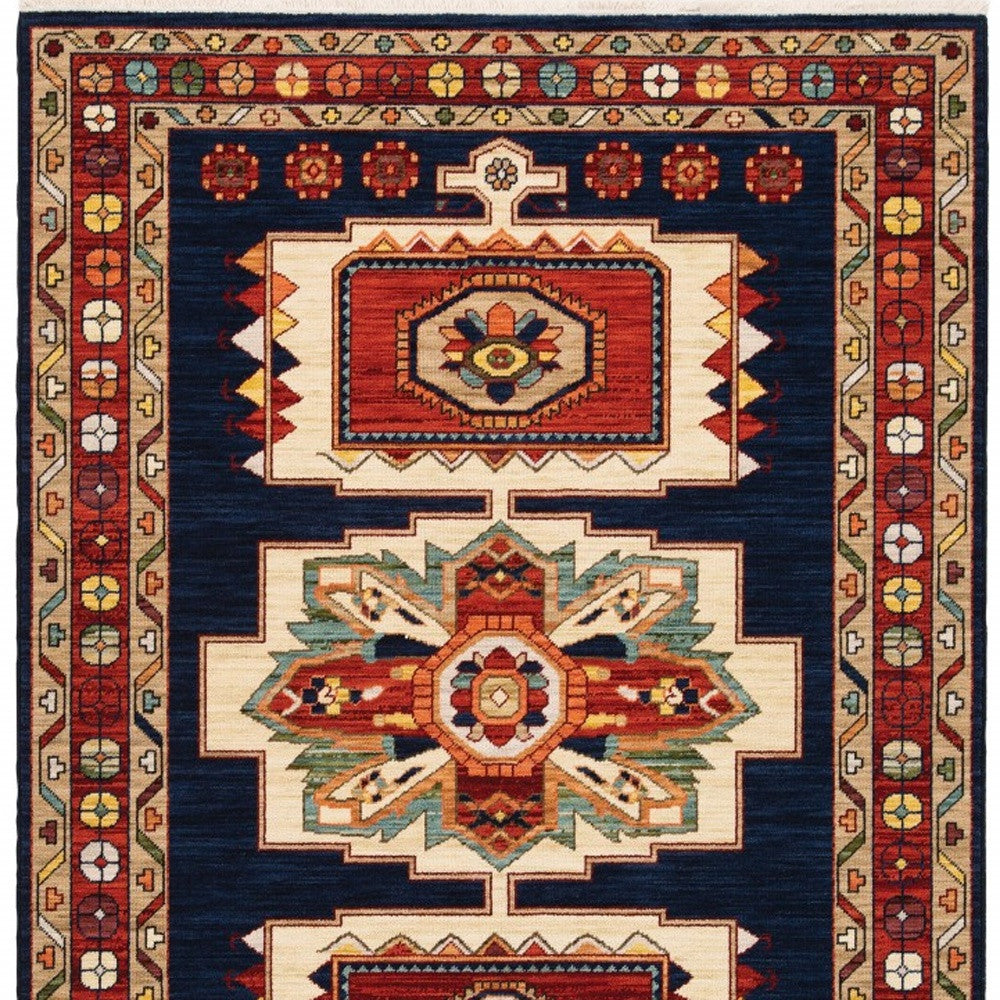 7' X 10' Blue And Red Medallion Area Rug