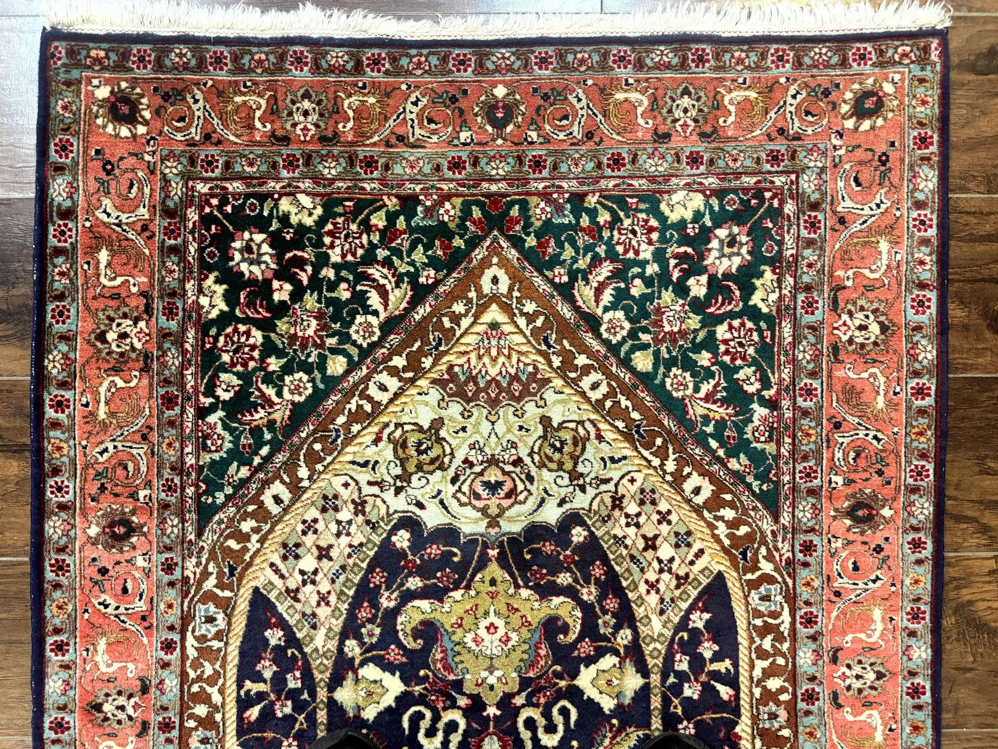 Persian Tabriz Rug 3x4, Navy Blue, Birds, Floral, Prayer Rug, Handmade Wool Rug, Finely Hand Knotted 325 KPSI-2