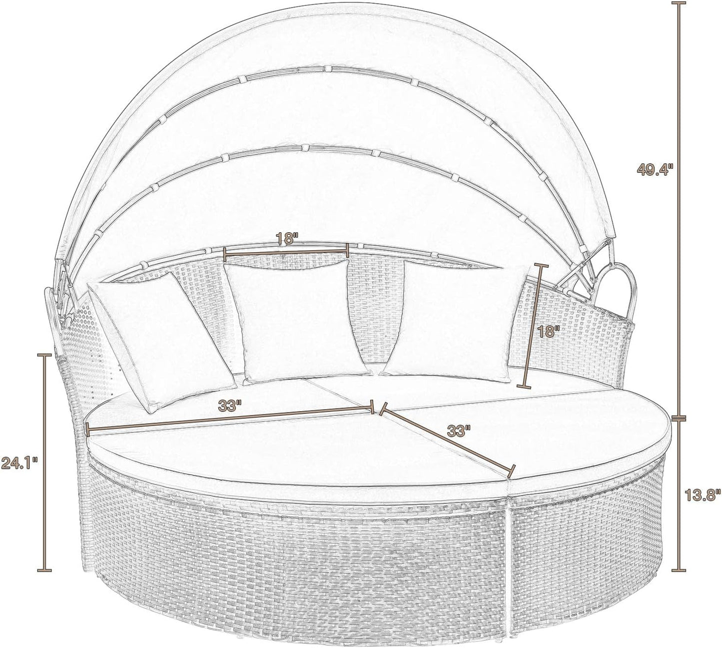 Outdoor Round Daybed Canopy, Wicker, Patio Sectional Sofa