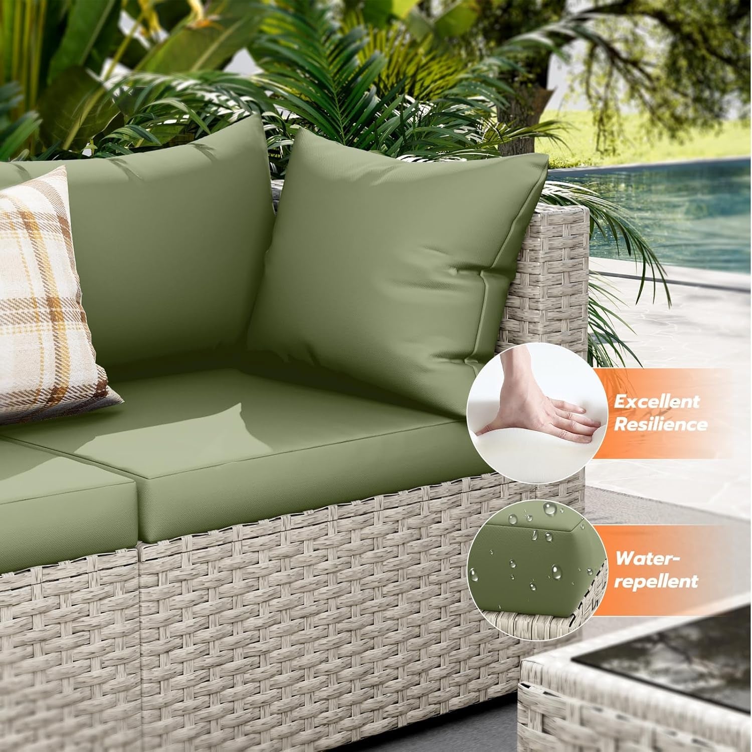 Outdoor Patio Furniture Set, 7-Piece PE Wicker Sectional Sofa with Tea Table, Outdoor Conversation Set for Patio, Garden, Backyard Green-1