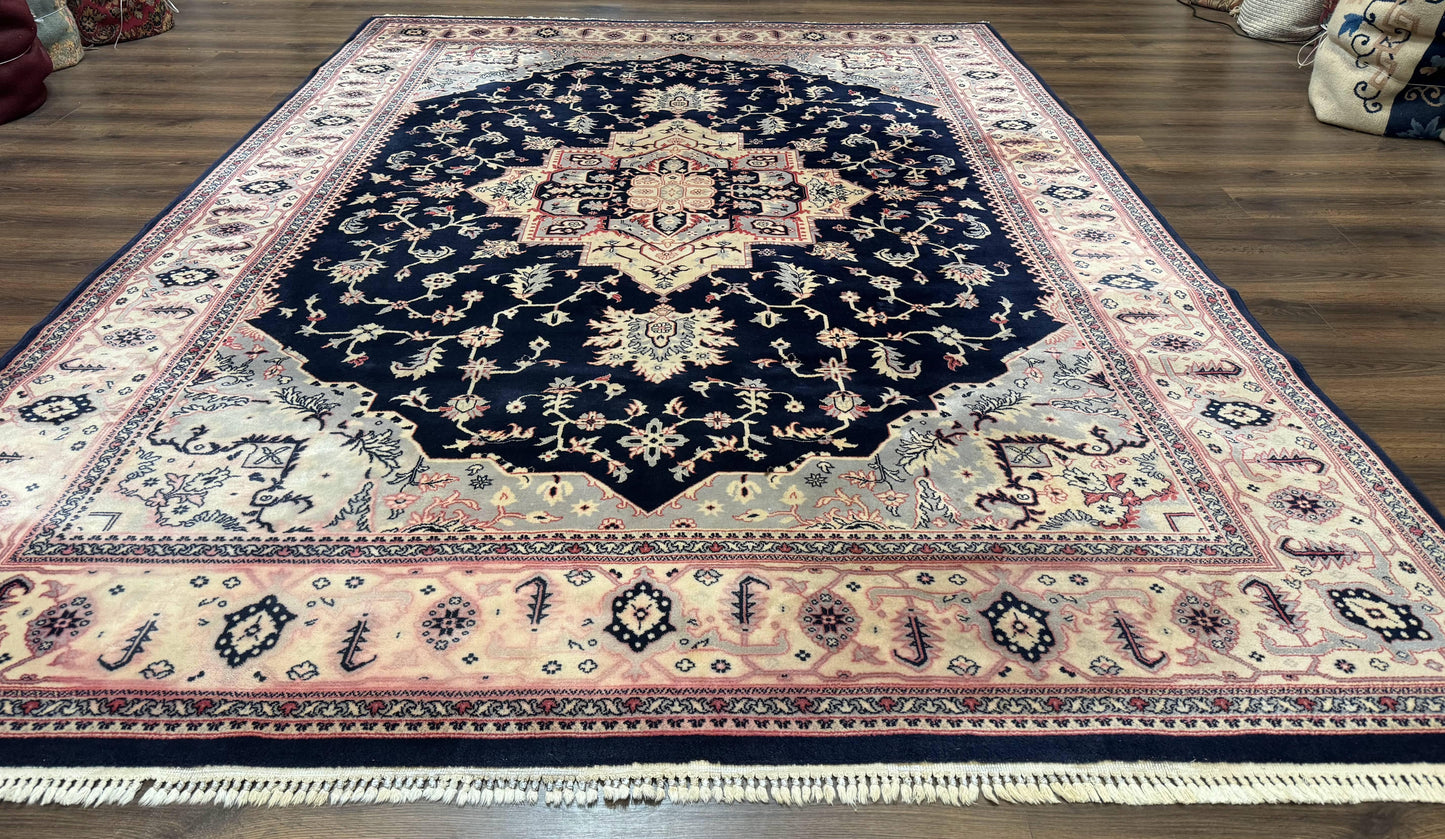 Karastan Rug 8x11 Navy Serapi, Kara Shah Rug, Navy Blue, Vintage Karastan Area Rug Wool Pile Karastan Rug