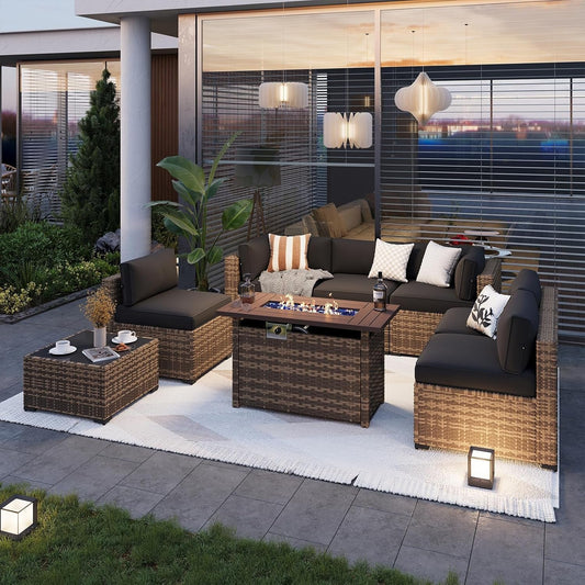 Outdoor Patio Furniture Set with Firepit Table and Cushions