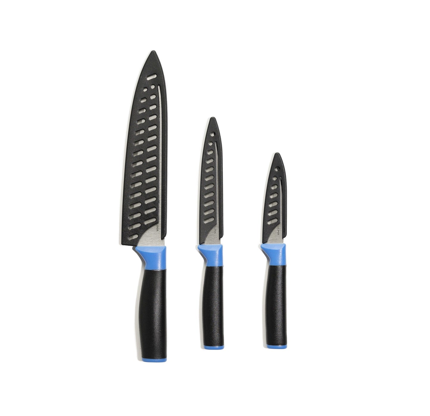 Duo-Grip 3 Piece Kitchen Knife Set With Blade Guards, Blue-4