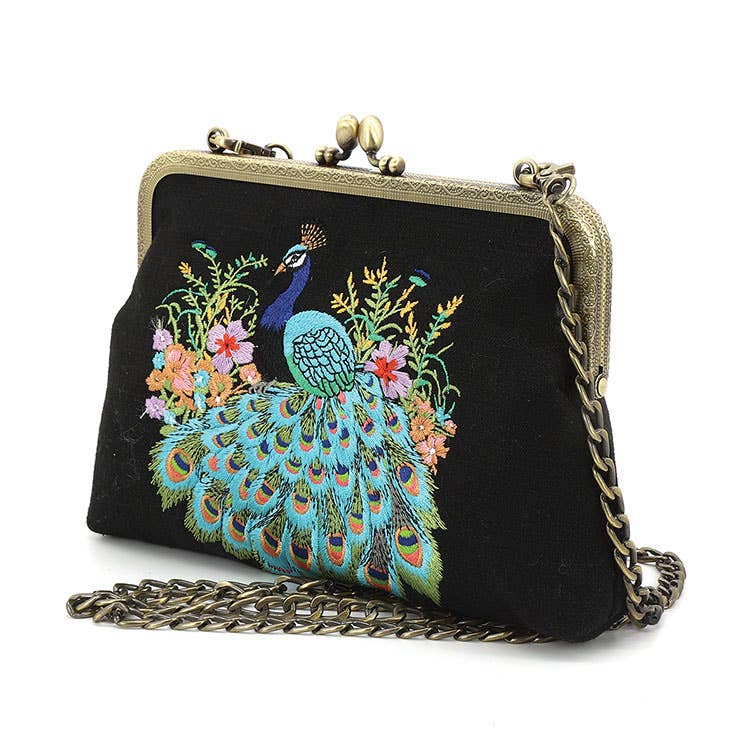 Peacock Embroidered Kisslock Bag
