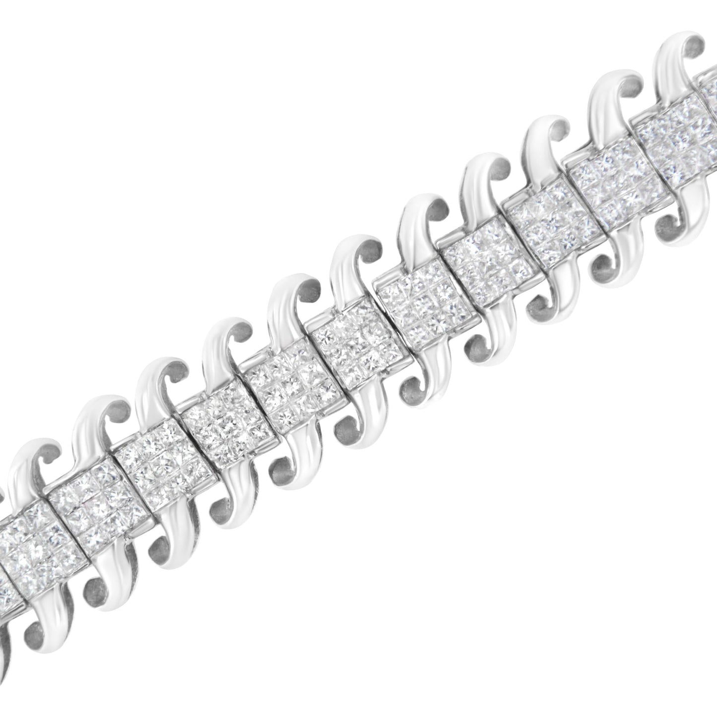 14K White Gold 5.0 Cttw Princess Cut Diamond 7" Invisible Set Wavy S-Link Tennis Bracelet (G-H Color, SI1-SI2 Clarity)-3