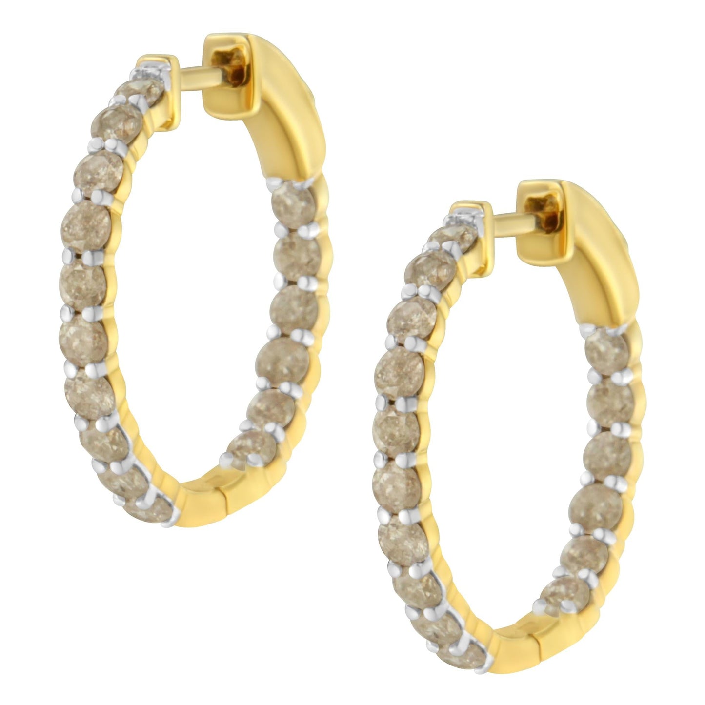 10K Yellow Gold Plated Sterling Silver Diamond Hoop Earrings (2 cttw, K-L Color, I2-I3 Clarity)-3