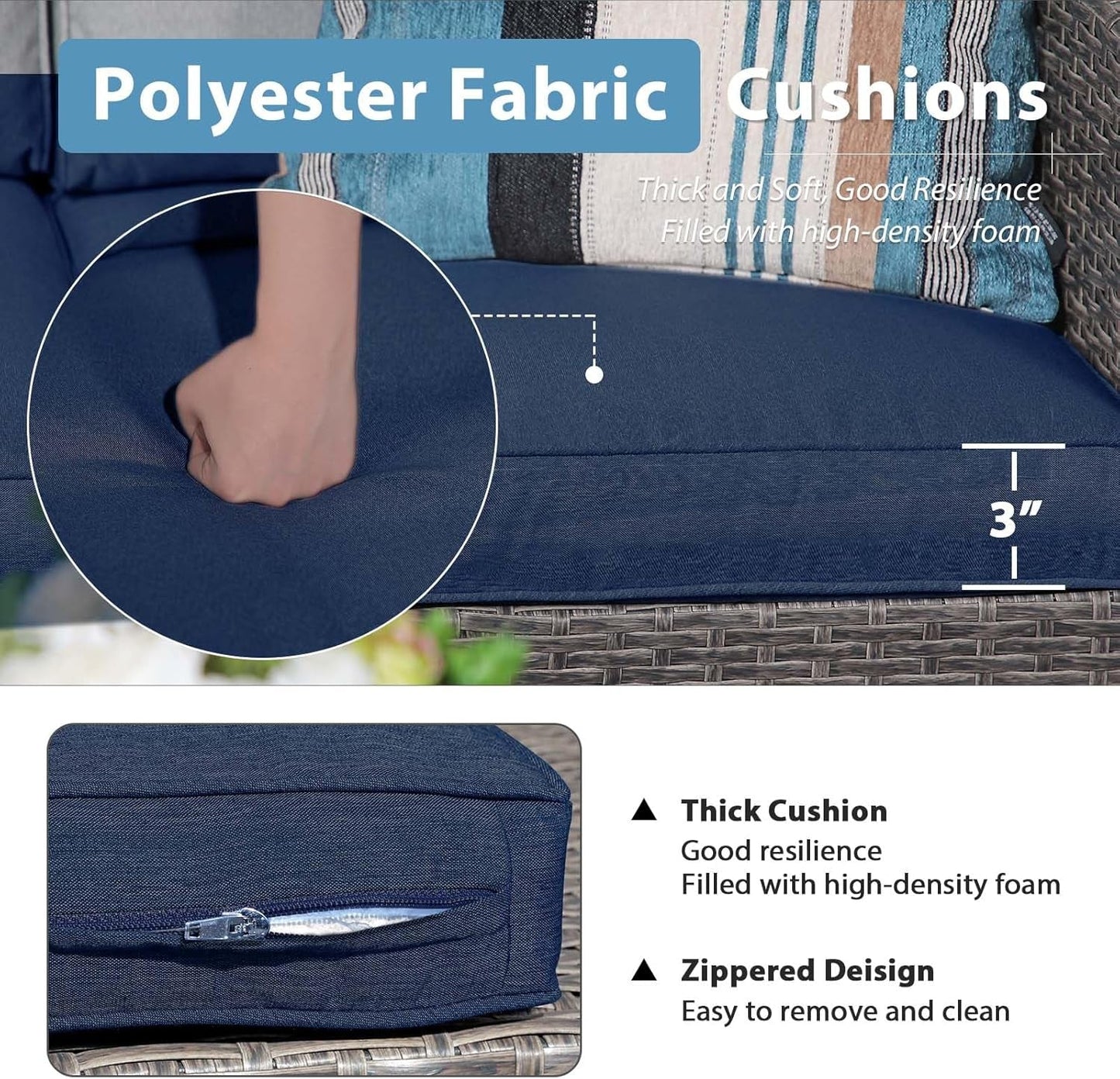 Navy Blue Outdoor Rattan Patio Furniture Set for Gatherings