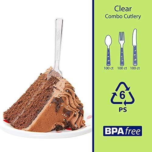 Party Dimensions 300 Count Plastic Cutlery Combo Box, Disposable Clear Plastic Silverware Utensils Set, 100 Forks, 100 spoons, 100 knives