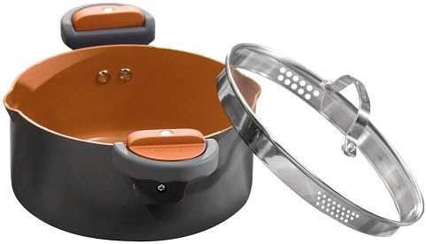 GOTHAM STEEL 5 Qt Ceramic Stock Pot Multipurpose Pasta Pot with Strainer Lid & Twist and Lock Handles, Nonstick Ceramic for Soup, Spaghetti, Rice, Pots for Kitchen, Dishwasher Safe - Copper