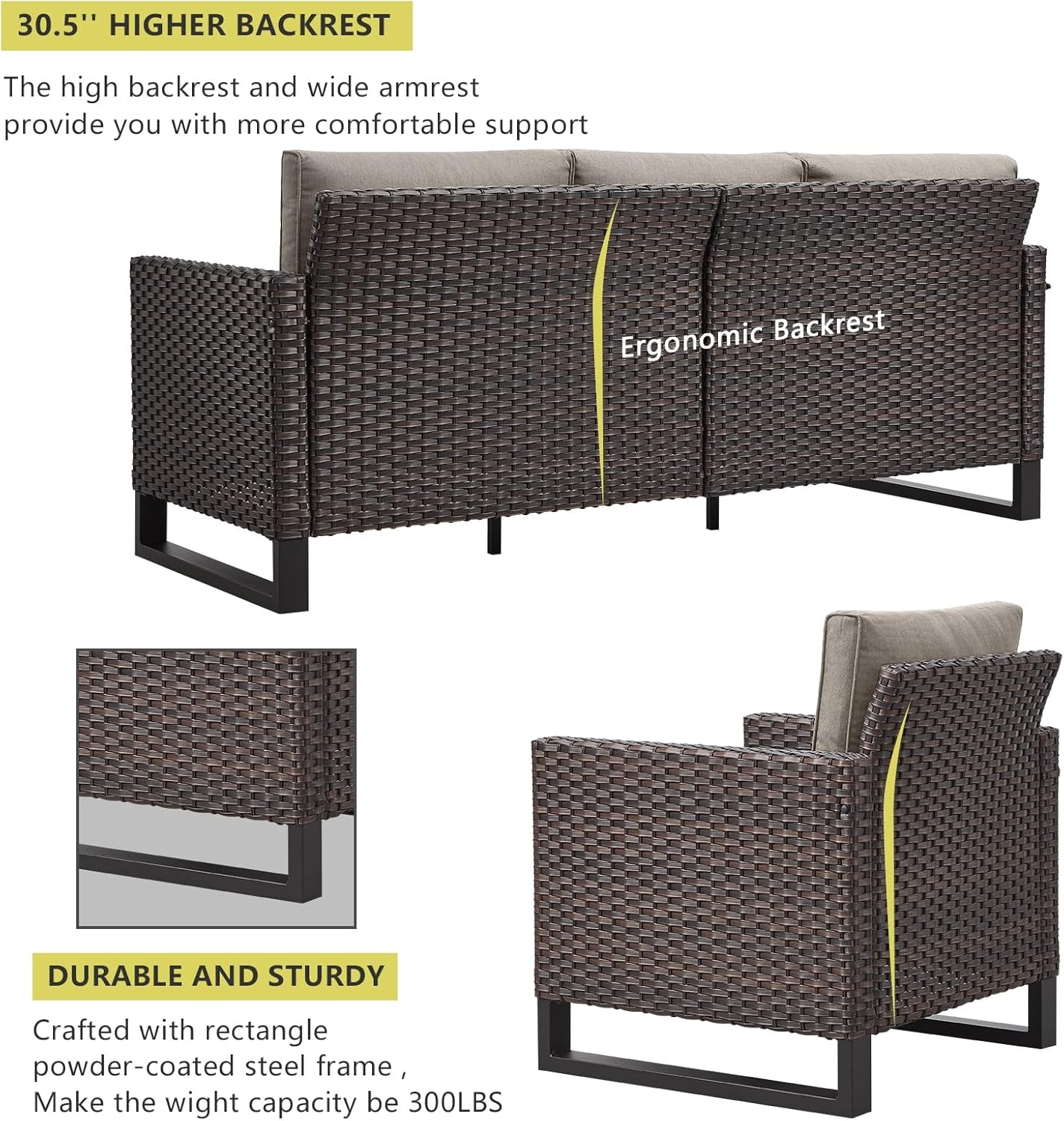 Seven Piece Outdoor Wicker Patio Furniture Set With Swivel Rockers