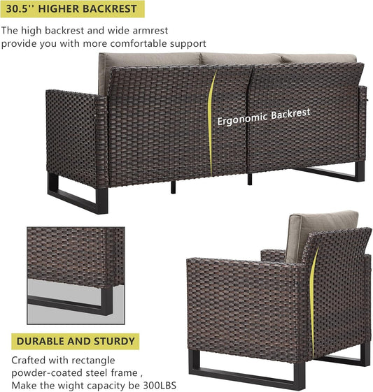 Seven Piece Outdoor Wicker Patio Furniture Set With Swivel Rockers