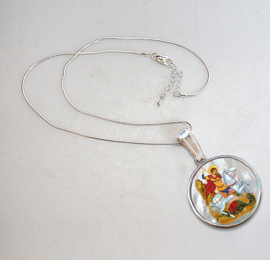 Saint George Silver Plated Mother of Pearl Necklace Jewelry - 43013