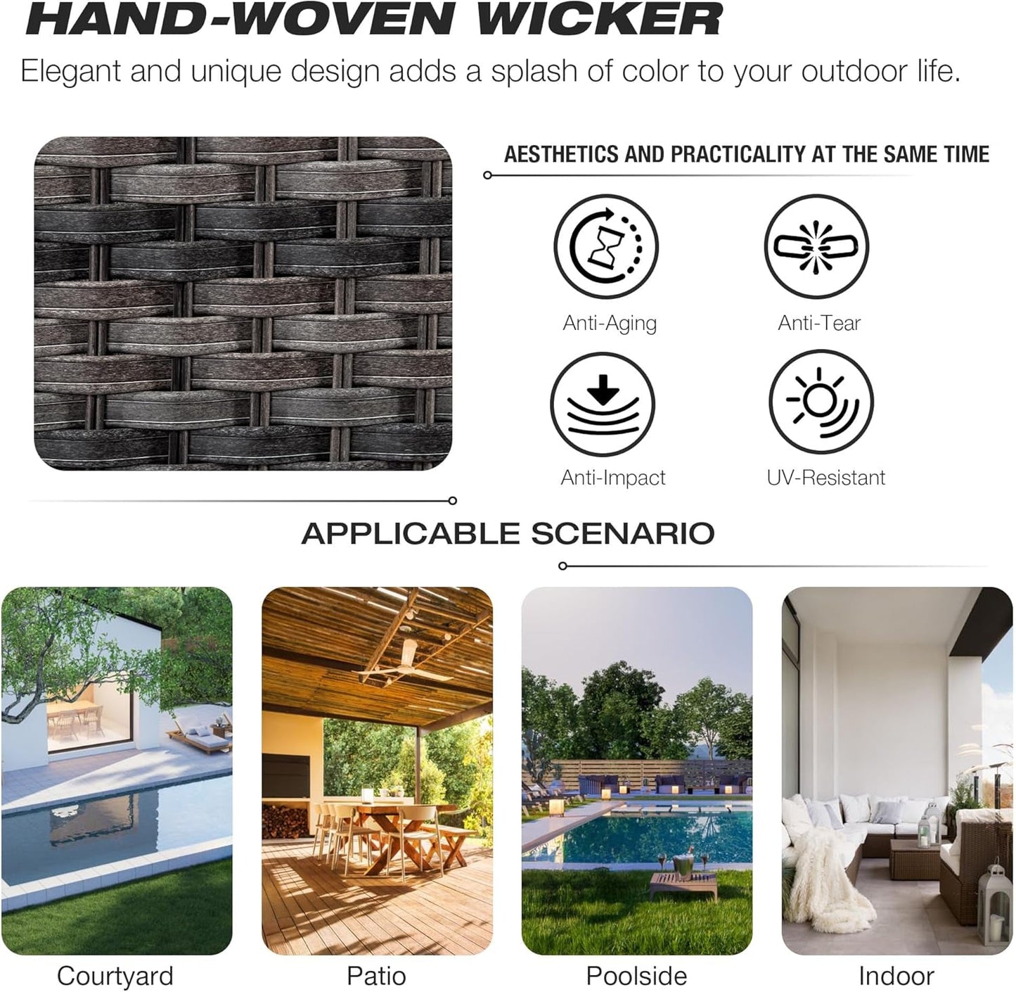 5-Piece Wicker Patio Furniture Set with Cushions-4