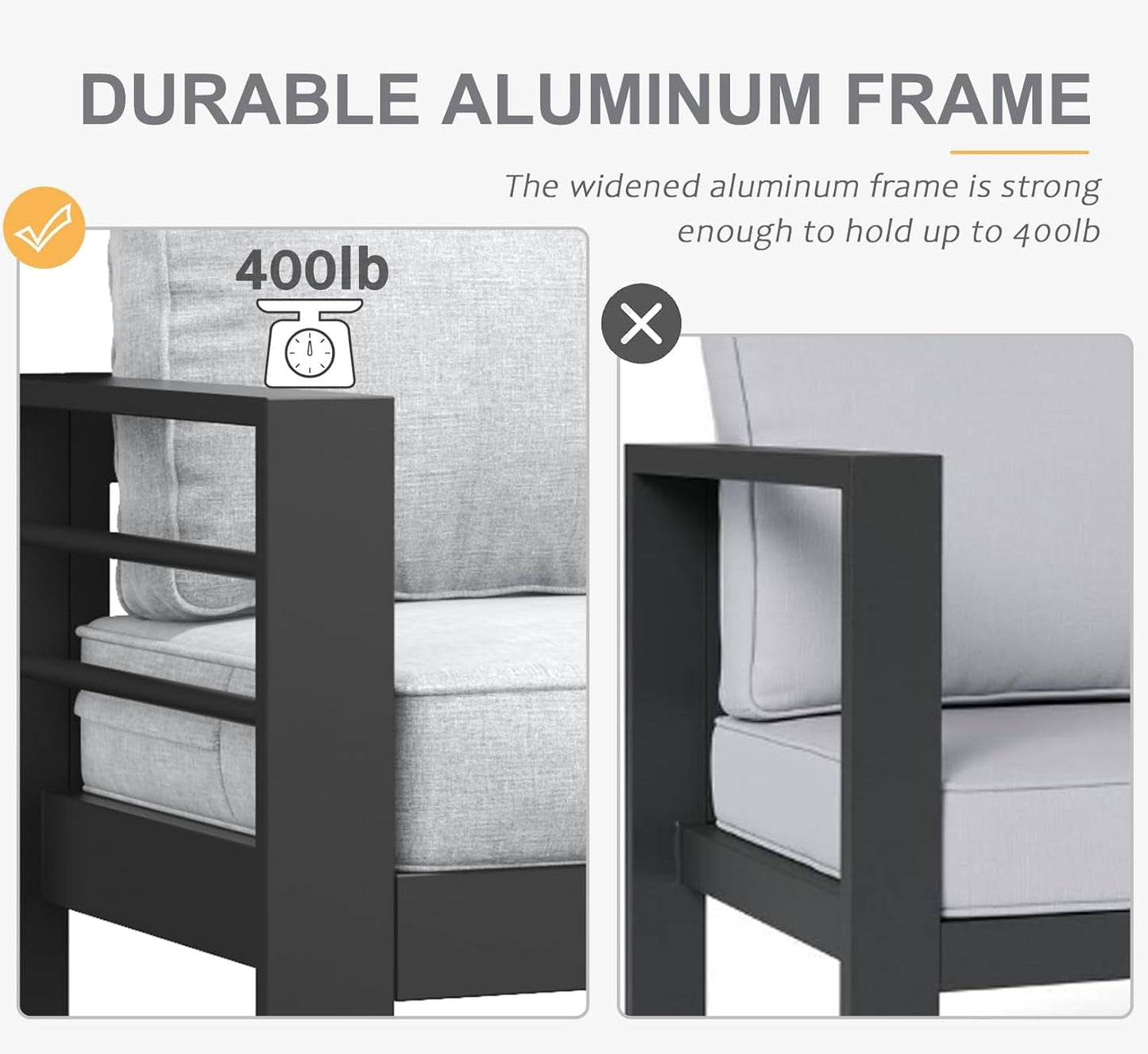 Aluminum Furniture Set with Fire Pit Table, 5 Pieces Patio Sectional Conversation Chat Sofa Modern Seating Set-4