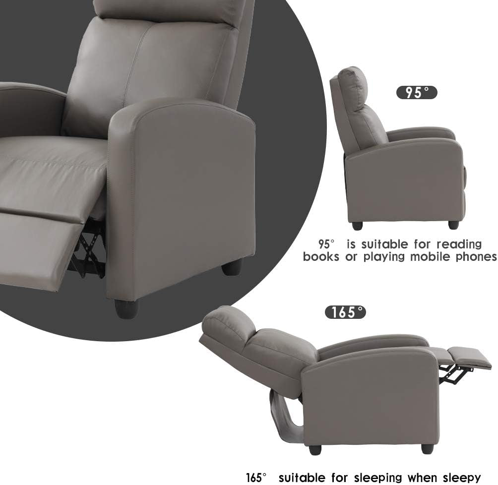 Recliner Chair Single Sofa Winback Chair Home Theater Seating Modern Reclining Chair Easy Lounge with Padded Seat PU Leather Padded Seat Backrest for Living Room Reading Chair Recliner Sofa