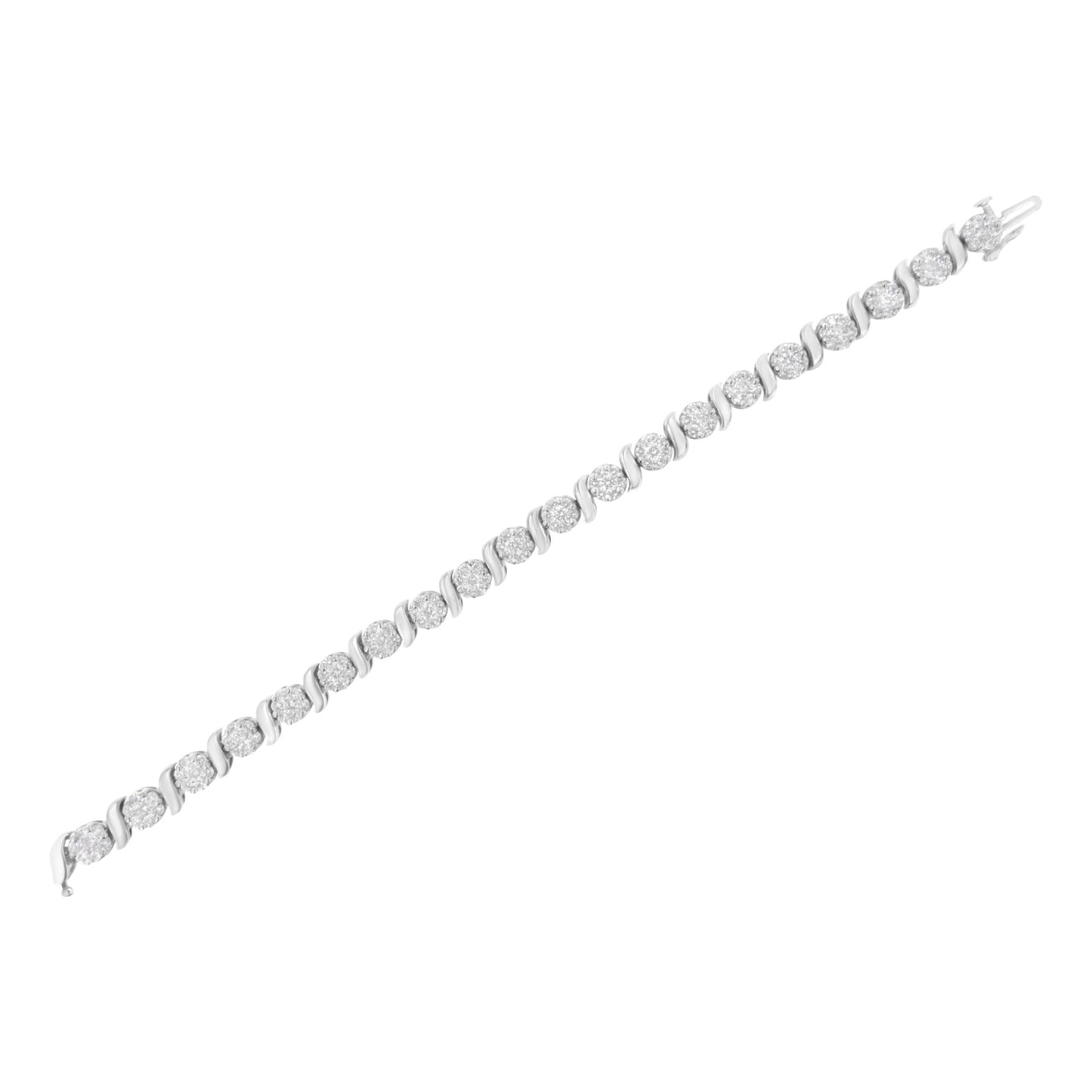 14K White Gold 5 1/4 cttw Diamond S-Link Floral Cluster Tennis Bracelet (I-J Clarity, SI2-I1 Color) - Size 7"-4